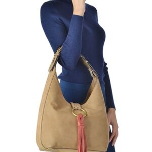 Tory Burch Tassel Hobo Bag Nubuck with Large Red Tassel $595 RARE!
